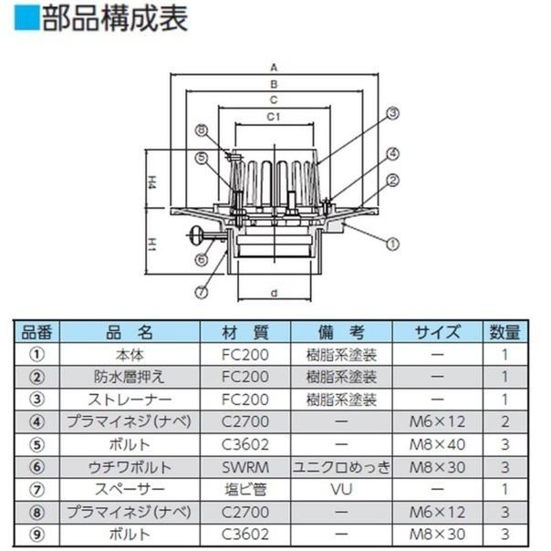 ルーフドレイン バルコニー中継用 サイズ 150 鋳鉄製 防水層張り ルーフドレイン バルコニー中継用 サイズ 150 鋳鉄製 防水層張り