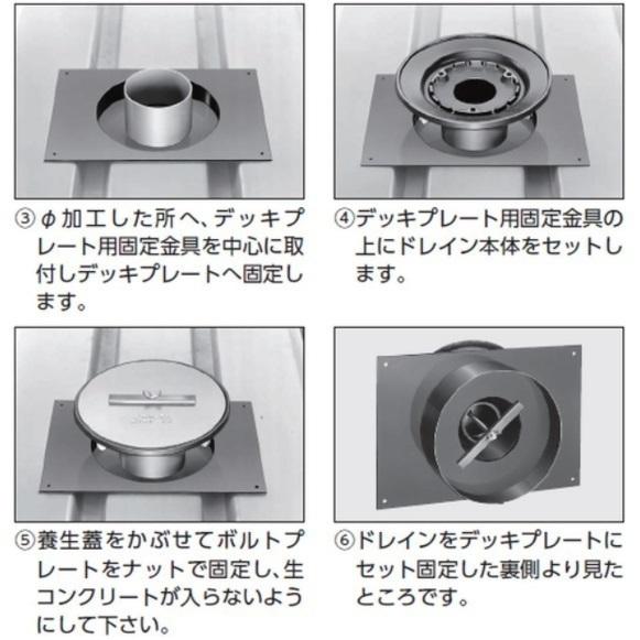 ルーフドレイン デッキプレート用 廊下 踊り場用 サイズ 100 先付け 打込み式 ねじ込み接続 4インチ アスファルト シート防水用 SG1SK＋D ニムラ
