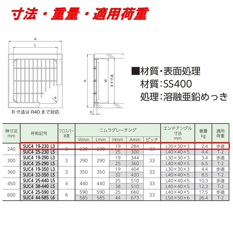 グレーチング 蓋 改良桝240用 ４面ツバ 歩道用 普通目 改良マス 角マス ニムラ 送料無料｜imadoyaonabeta｜02