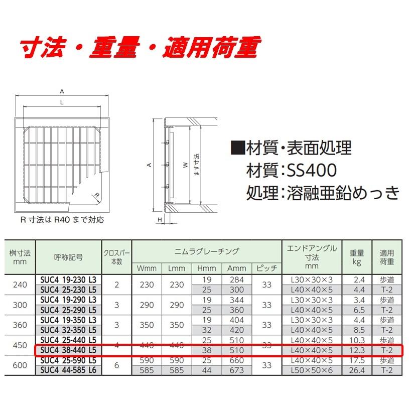 グレーチング 蓋 改良桝450用 4面ツバ 適用重量T-2 普通目 改良