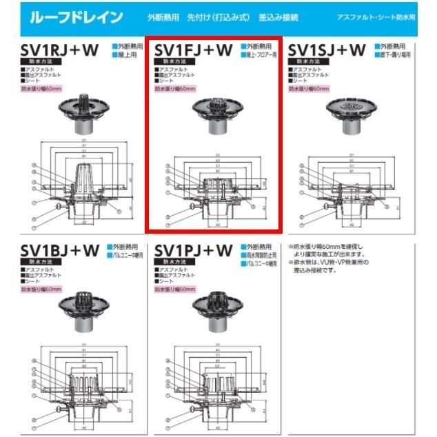 ルーフドレイン 外断熱用 屋上 フロアー用 サイズ 125 先付け 打込み式 差込み接続 5インチ アスファルト シート防水用 SV1FJ＋W ニムラ