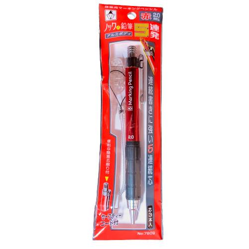 TAKUMI たくみ ノック式鉛筆 5連発 赤 セーフティーコード付 7809 : 今