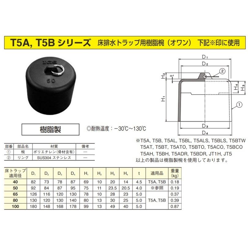 伊藤鉄工 樹脂椀 40 T5A T5B シリーズ 床排水トラップ用樹脂椀(オワン
