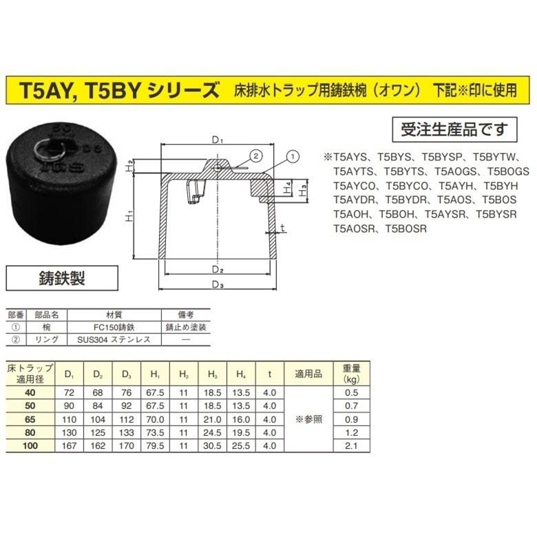 伊藤鉄工 T5AY T5BY シリーズ 床排水トラップ用鋳鉄椀(オワン) 床トラップ適用径100 IGS｜imadoyaonabeta｜05