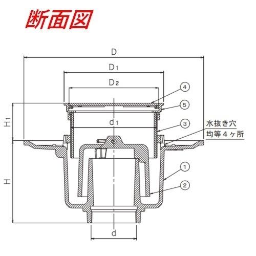 伊藤鉄工 T5BOS65 ジョイント(調節管)ねじ込式(ステンレス製目皿、枠付き)床排水トラップ サイズ65 T5BOS 防水層用 IGS_1