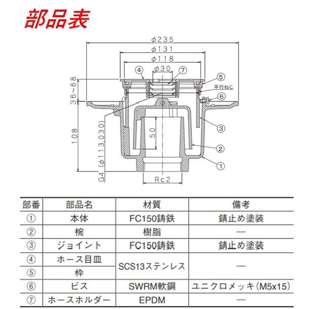 伊藤鉄工 T5BYHS ホース差込口付き床排水トラップ T5BYHS 50 防水層用 IGS_2