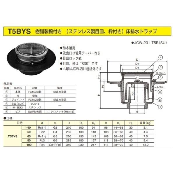 伊藤鉄工 T5BYS100 樹脂製椀付き ステンレス製目皿、枠付き 床排水トラップ サイズ100 T5BYS IGS_4