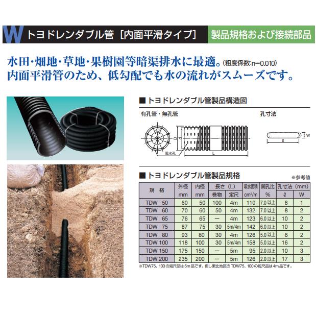 デンカ トヨドレン TDW-100 (100×30m) 無孔管 暗渠管 トヨドレンダブル 