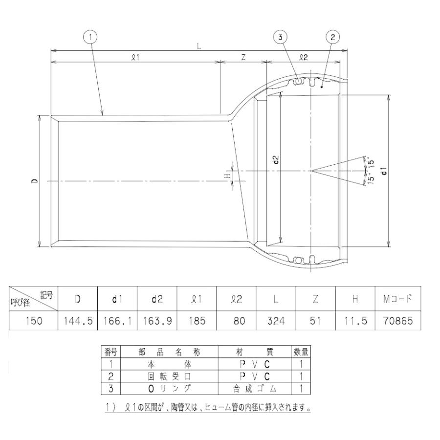 前澤化成工業 陶管ヒューム管ーVU変換ソケット THPSF-150 屋外排水用