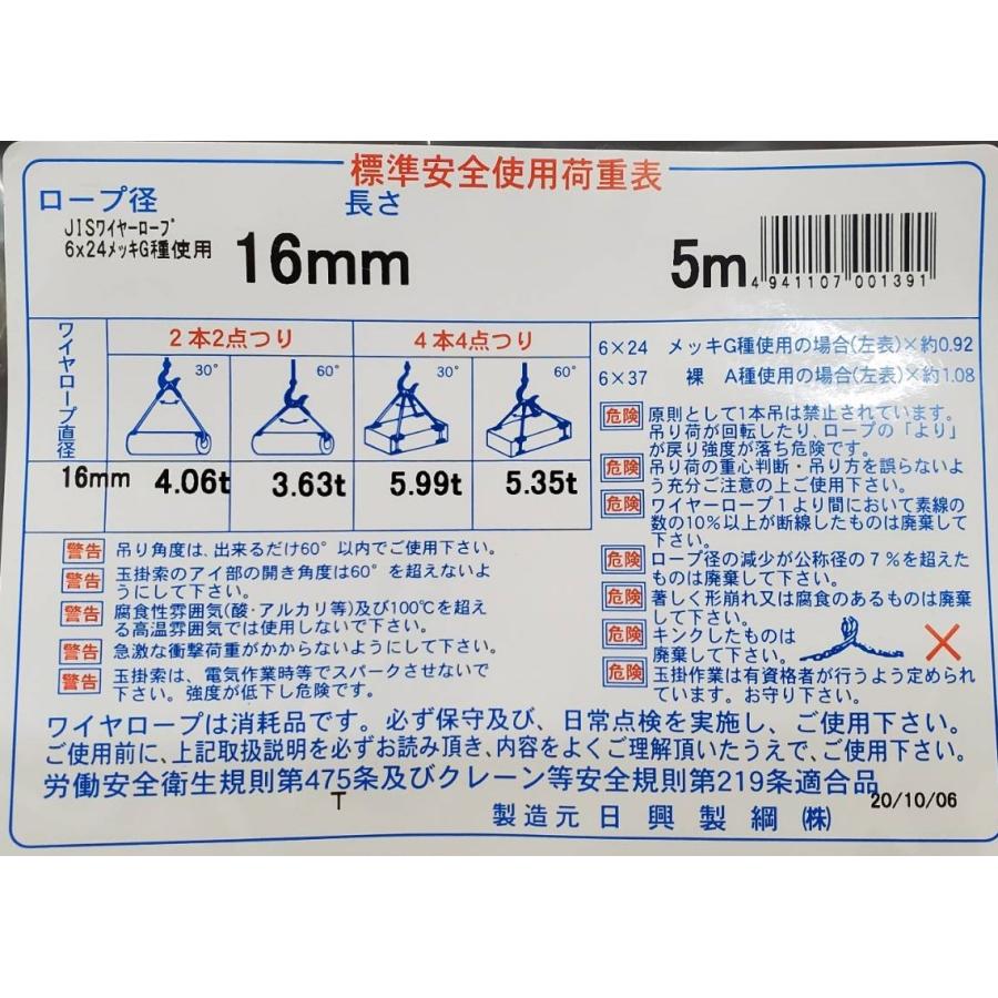 ダブルスリングワイヤー 安全トゲなし 16mmx5m 日興製綱JIS W ダブルスリングワイヤー 安全トゲなし 16mmx5m 日興製綱JIS W