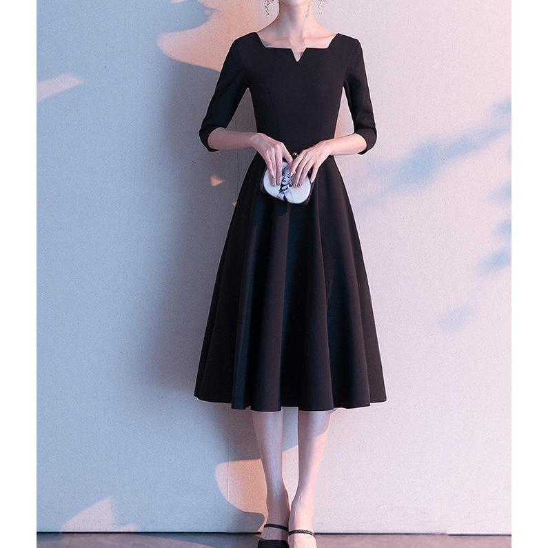 喪服 ワンピース 長袖 きれいめ 大きいサイズ ハイウエスト ベルト付き Aライン キーネック ブラック 無地 フォーマル エレガント By 463 Imagibune 通販 Yahoo ショッピング