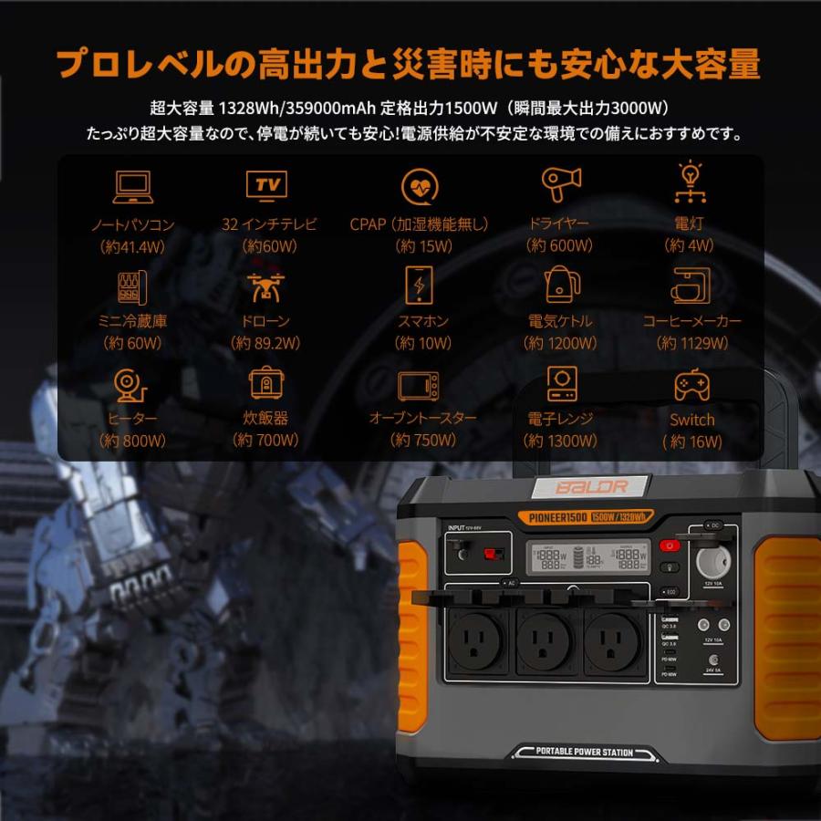 ポータブル電源 1500W 1328Wh 359000mAh PSE認証済 ポータブル