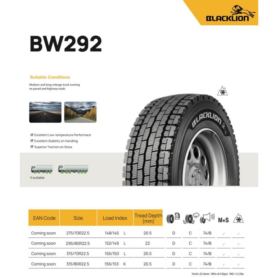 295/80R22.5 18PR 152/149L BW292 新品 トラックタイヤ スタッドレス