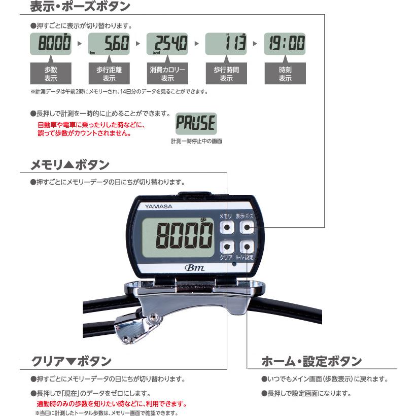 バックル万歩計 歩数計 ベルト一体型万歩計 メンズ 山佐時計計器 無段階ベルト BM-950 | 山佐時計計器 | 02
