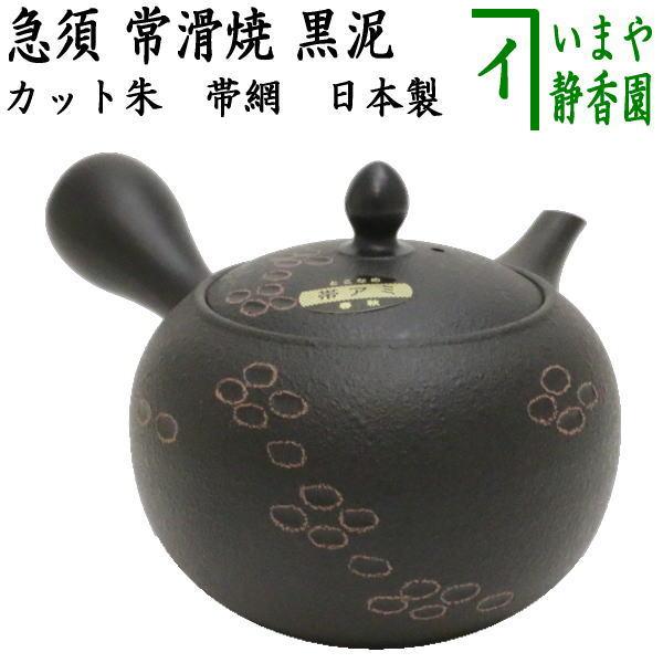 急須 常滑焼き とこなめ焼き 黒泥 カット朱 帯網 春秋窯 約600ml 33号