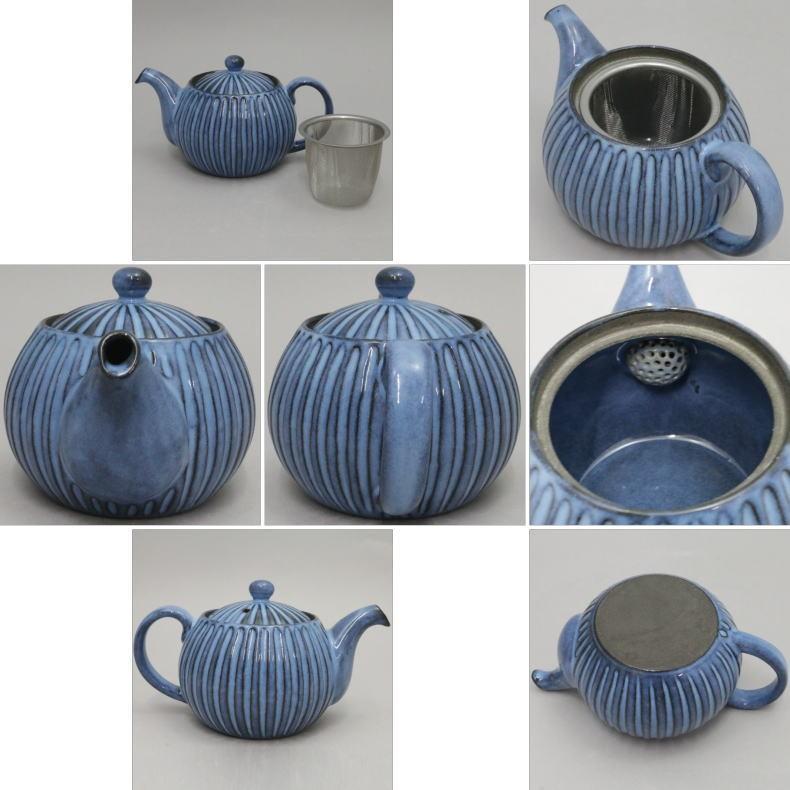 煎茶道具 急須 ティーポット 波佐見焼き 蒼縞 カップ網 武村利左衛門作