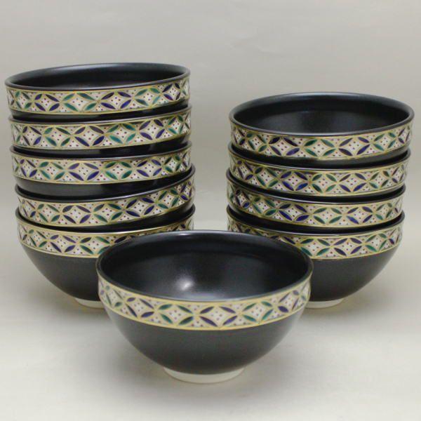 茶道具 抹茶茶碗 数茶碗 天目形 天目型 黒仁清七宝 田中香泉作 帯七宝 10客セット 十客入セット 10客組 十客組 茶道