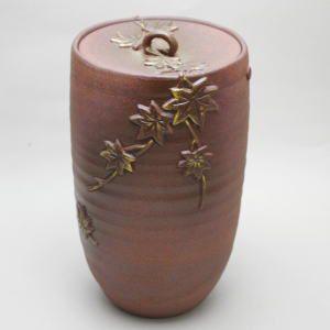 茶道具 水指 水差し 細水指 中置 浮彫り 紅葉 中村秋峰作 茶道