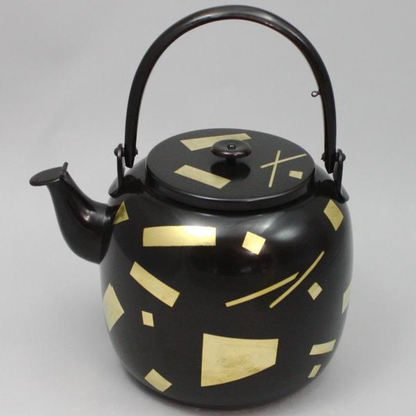 茶道具 水次 水注 腰黒薬缶 腰黒やかん 箔散し紋 口蓋付 木村清五郎作