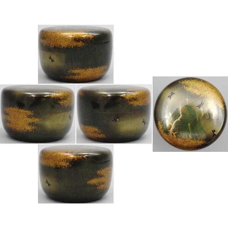 茶道具 なつめ 棗 お薄器 平棗 源氏時代蒔絵 蛍 内朱塗に梨地 吉田華正