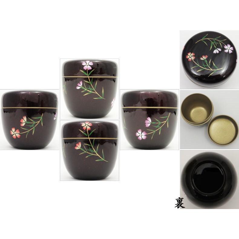 茶道具 なつめ お薄器 中棗 溜塗 撫子蒔絵 内梨子地 内梨地 東雲作 梨子地 梨地 溜塗り|imaya-storo|02