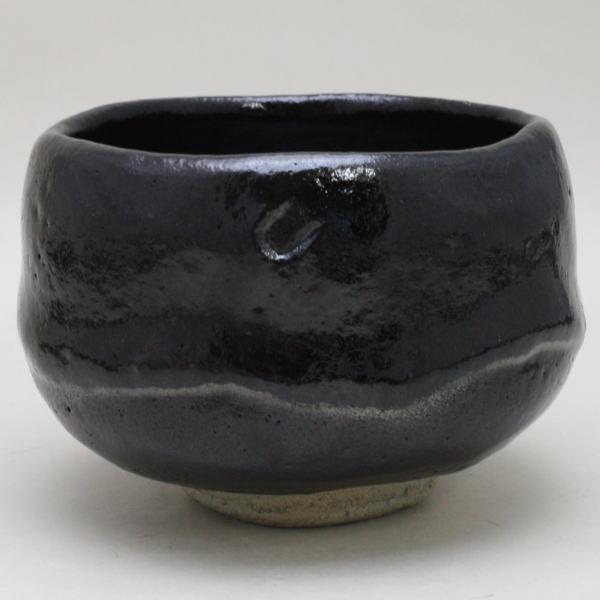 中村梅山　三男　茶碗 茶道具 抹茶茶碗 黒楽茶碗 黒幕釉 中村康平作 梅山窯 御物袋付 茶道