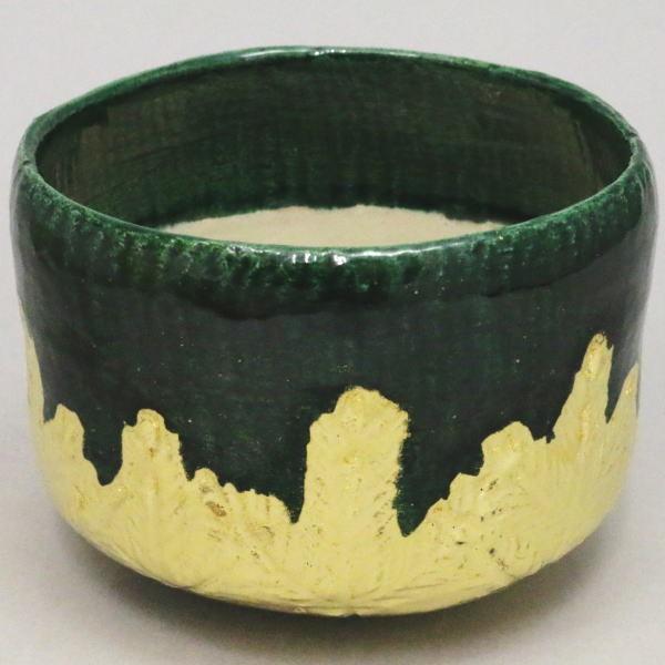 茶道具 抹茶茶碗 楽茶碗 青釉 金入若松 了入写 佐々木昭楽作 楽焼き 楽焼 了入写し 茶道