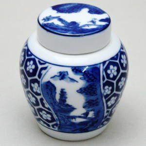 煎茶道具 茶入 有田焼 地紋山水 栄山作 有田焼き 茶心壷 茶心壺 茶壷