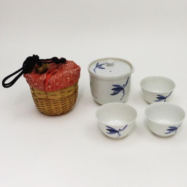 煎茶道具 煎茶器 携帯用 煎茶器セット 蘭 平安春峰作 湯のみ3客 宝瓶