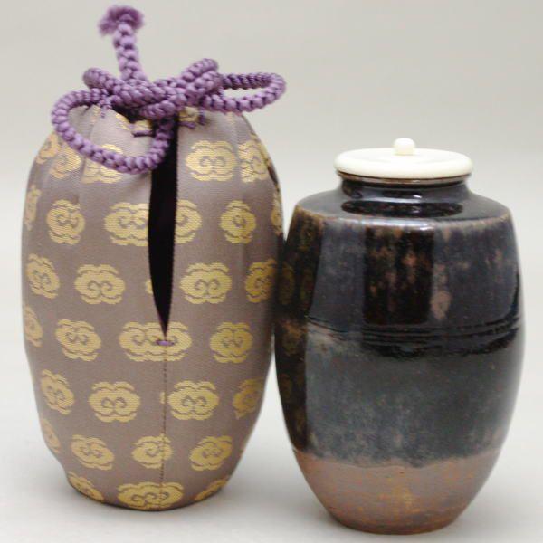 茶道具 茶入 お濃茶器 肩衝茶入 肩付茶入 山口錠鉄作 仕服 大燈金襴