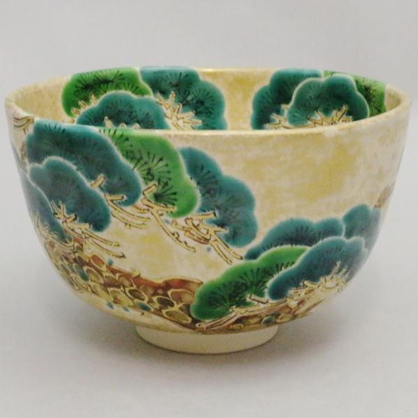 ★天然石★ 茶碗　秀観作　金鉱山石 茶道具 抹茶茶碗 金彩 松 手塚石雲作 花蝶窯 茶道 : 茶道具いまや静香