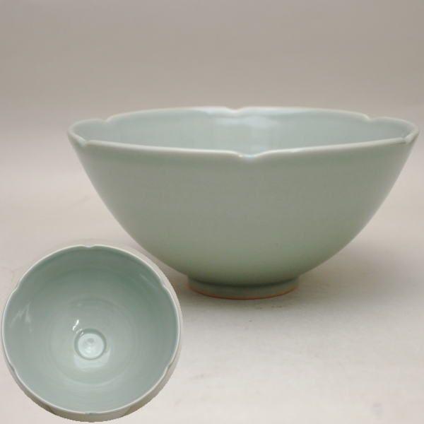 茶道具 抹茶茶碗 青磁茶碗 輪花 馬蝗絆写 ばこうはんうつし 今岡妙見作
