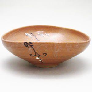 Ｔ４１２　茶碗　『赤織部　平茶碗』『加藤弥右衛門 造』　共箱　抹茶碗　茶道具 茶道具 抹茶茶碗 平茶碗 赤織部 加藤弥右衛門窯 織部焼き 織部焼 茶道