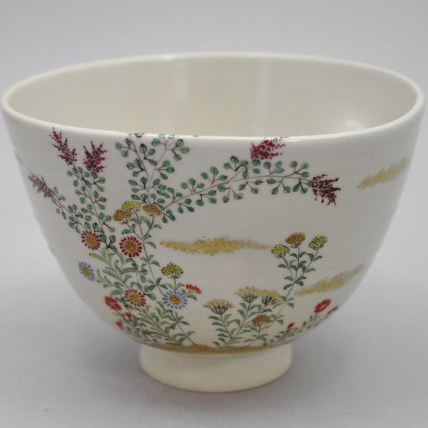茶道具 抹茶茶碗 粟田焼き 秋草 小菊 安田浩人作 茶道 : 茶道具いまや