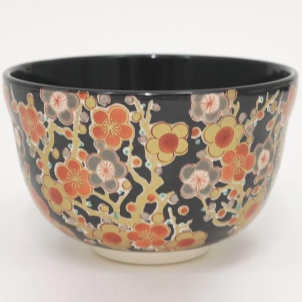 茶道具 抹茶茶碗 黒仁清写 梅林 宮地英香作 黒仁清写し 梅 茶道