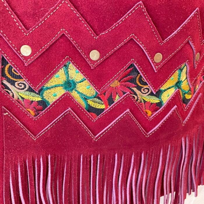 【本革】エクアドル先住民手作り 花刺繍入り フリンジ付き スウェードトートバッグ （ネイティブクラフト）｜imbaya｜03
