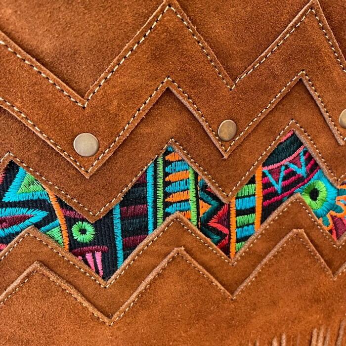 【本革】エクアドル先住民手作り 花刺繍入り フリンジ付き スウェードトートバッグ （ネイティブクラフト）｜imbaya｜07