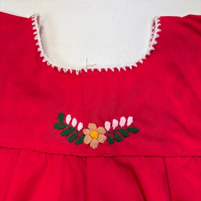 メキシコ刺繍 ワンピース 花柄 鳥刺繍 赤 半袖 民族 花柄 エスニック M相当 メキシコ直輸入・110-120サイズ】キッズ メキシコ 手刺繍 ワンピース