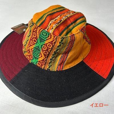 民族布・ペルーアンデス】アンデスの布 マンタ帽子 つば広め