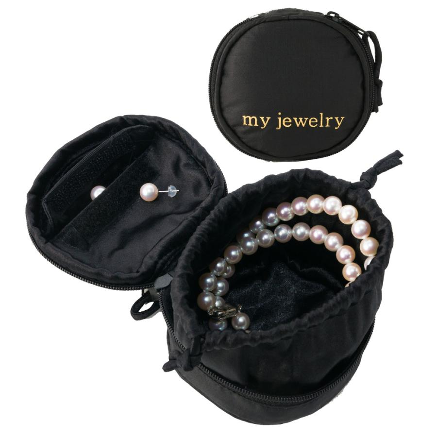 ブラック 丸型シルクタフタジュエリーポーチ 携帯用 アクセサリー