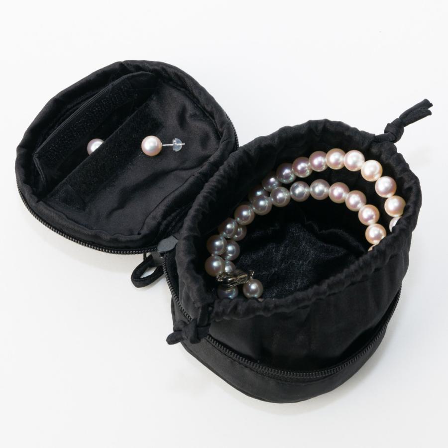 ブラック 丸型シルクタフタジュエリーポーチ 携帯用 アクセサリー