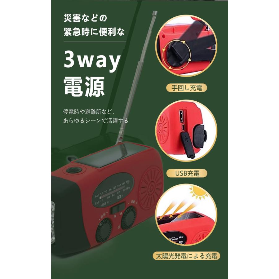 【安心1年保証】多機能防災ラジオ AM/FMラジオ 防災グッズ LED スマホ充電 防水 IPX3 リチウムイオン電池 USB充電 ソーラー充電 コンパクト 懐中電灯 災害｜imming｜04