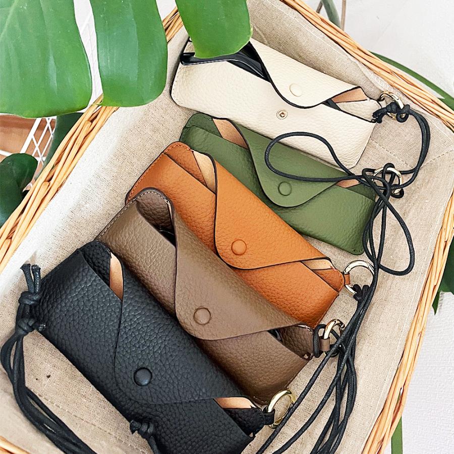 本革 眼鏡ケース メガネ入れ メガネケース 革 ストラップ カラビナ