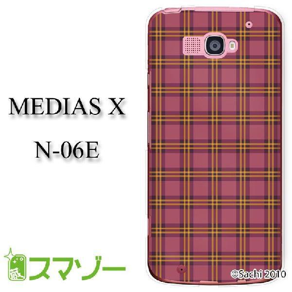 MEDIAS X N-06E ケース カバー チェック 赤 sachi018 メール便送料無料