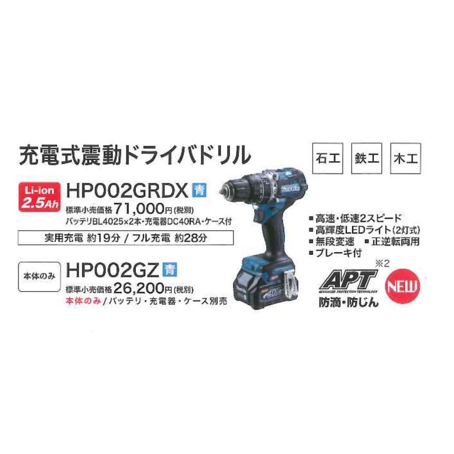 マキタ 40V 充電式振動ドリル HP002GRDX バッテリー2個付き 