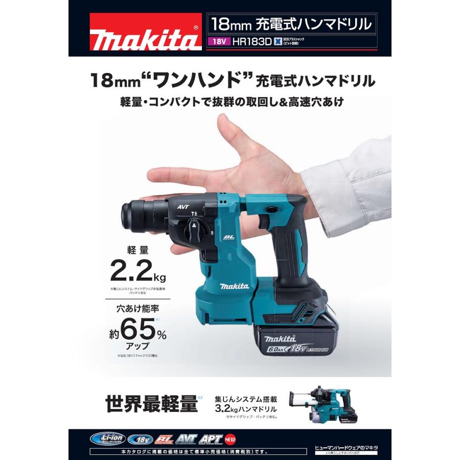 マキタ 18V 充電式ハンマードリル HR183DRGX バッテリー2個付 集塵