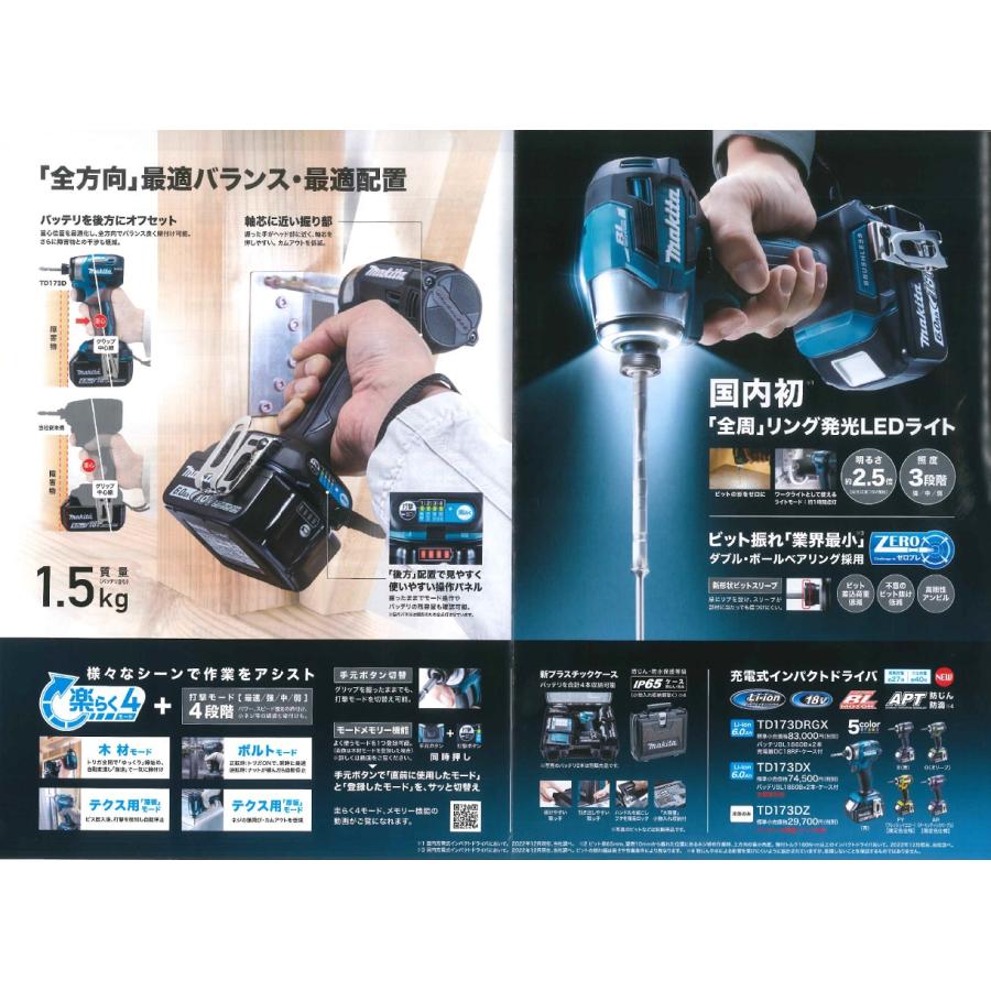 マキタ 18V 充電式インパクトドライバー TD173DRGX　 バッテリー2個付　充電器付