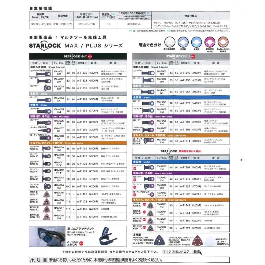 マキタ 18V マルチツール TM52DZ 本体のみ : インパクト マキタ 18V マルチツール TM52DZ 本体のみ : インパクト