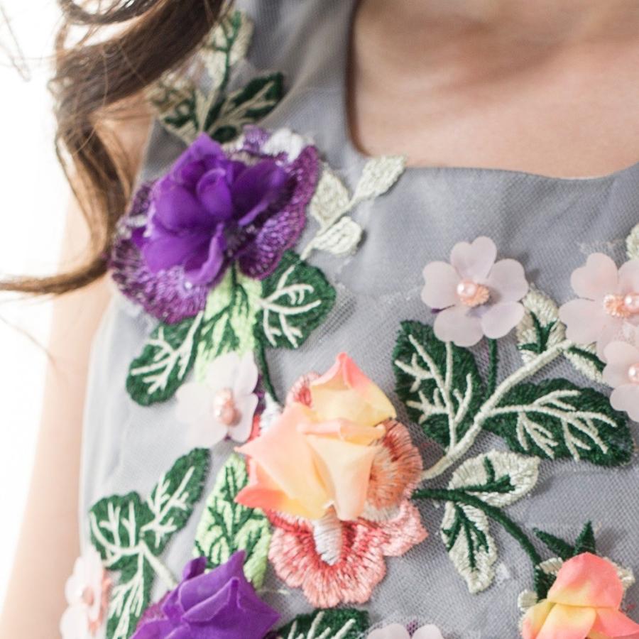 ドレス 子供 フォーマルドレス 子供服 ワンピース 花刺繍 グレー 花柄  