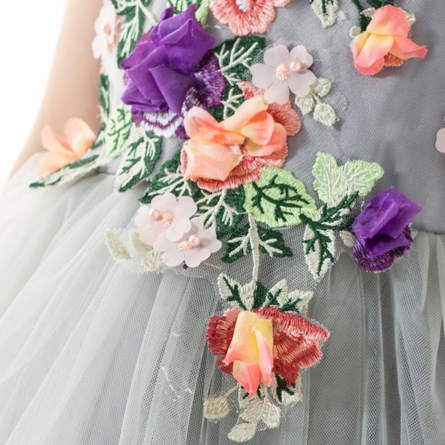 ドレス 子供 フォーマルドレス 子供服 ワンピース 花刺繍 グレー 花柄  